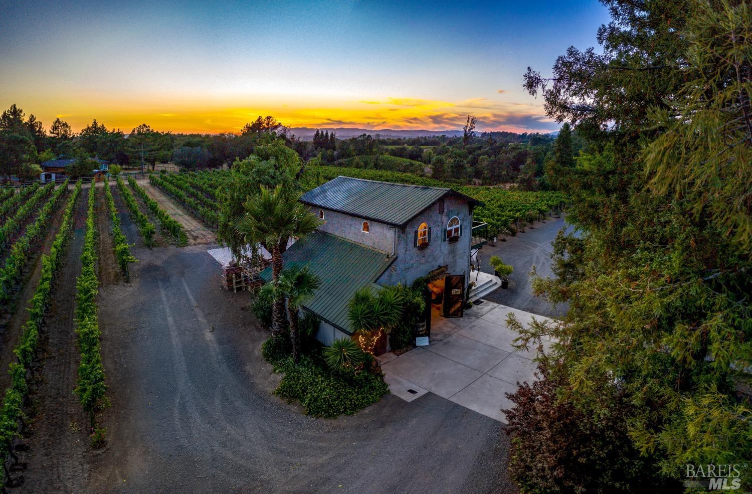 Sonoma County Winery and Estate Property all in one!! This is an incredible opportunity to own and live at your own boutique winery in the Russian River Valley. This unique offering is comprised of 7.63 acres, with just over 5 -acres planted to award winning Cabernet vines. The main estate residence includes 2 bedrooms, 2 bathrooms and a loft; along with a separate apartment above the garage. The charming old world barrel room building is perfect for tastings, dinners and also includes a studio living unit upstairs. All complete with a separate bottling and case storage building, with an expansive loggia, outdoor kitchen and bocce-ball court. This sale includes a 500-case winery permit!