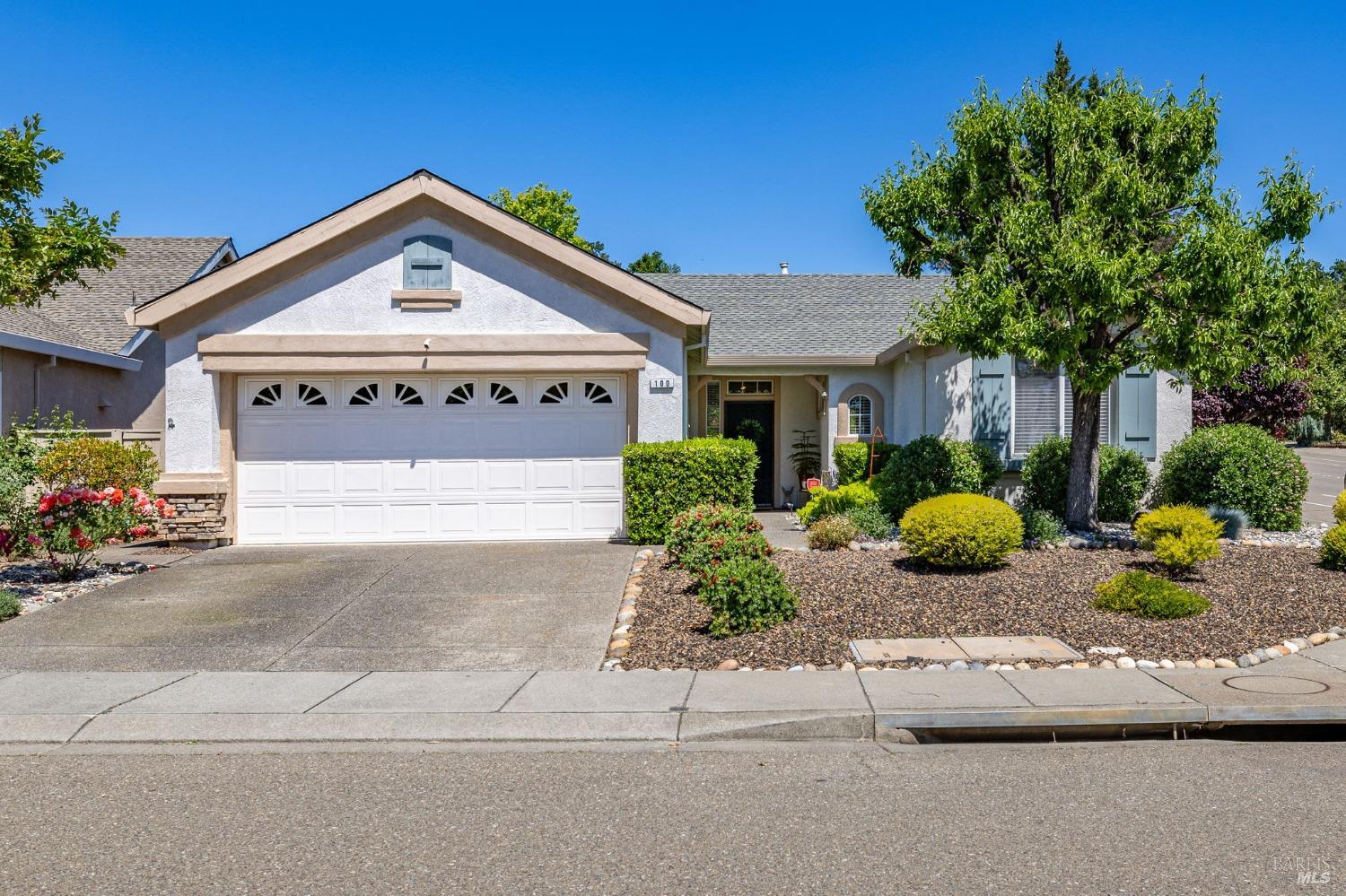 Immaculate Calistoga Model in the highly sought after Clover Springs Senior Community. This well maintained 2 bedroom, 2 bath home has plenty of natural light and large living and dining space. Additional kitchen area can be used for dining or office. Oversized primary bedroom and large walk-in closet. Newer Oak wood plank flooring, window coverings, light fixtures and closet built-ins. Separate laundry room.  Backyard covered patio with plenty of space for gardening. Lots of shelving in garage for storage. The community has a pool, spa, gym, tennis courts, bocce ball and hiking trails.