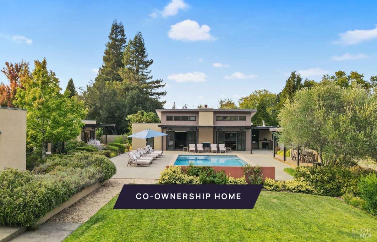 2252 W Dry Creek Road Healdsburg, California New co-ownership opportunity: Own one-eighth of this turnkey home, professionally managed by Pacaso. Nestled on 3.3 acres in Sonoma's wine country, this 5-bedroom, 5-bath home embraces sustainable architecture. The idyllic setting is just 10 minutes from charming Healdsburg. The H-shaped, single-level floor plan is anchored by a great room positioned under a distinctive butterfly-shaped roof. The home's chic design integrates sustainable construction and design elements with functionality. Glass doors open to the beautifully landscaped front and rear terraced decks. Light pours into the great room, kitchen and bedrooms. The primary bedroom and bath have access to private outdoor spaces. The resort-style pool faces a two-suite guest casita, a pool house with a second full kitchen, a cabana and an outdoor kitchen with a pizza oven. Small vineyards grace the front and back yards. A private office, full bath and studio is located adjacent to the detached 2-car garage, and are accessed via a separate entrance. The property is on West Dry Creek Road, renowned for biking among vineyards and wineries.