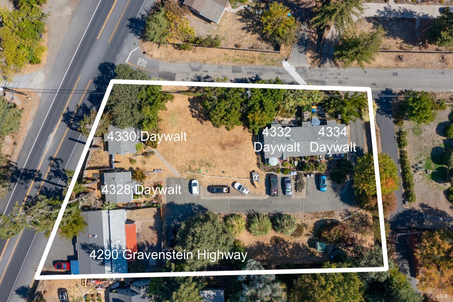 4290 Gravenstein Highway S Sebastopol, California Sebastopol Multi-unit Residential(4) and Commercial(1) opportunity. The four residential units are comfortably situated on a sunny and spacious .88 acre parcel. Included are two detached one-bedroom cottages and a duplex of two-bedroom homes. Each residence enjoys a dedicated yard space for individual gardening pursuits. A private driveway from Daywalt Road provides access to plenty of parking arranged across from greenery and trees for the setting of this little residential community. The commercial unit Fronts Gravenstein Highway, with its impressive visibility and high traffic count, and is a fully detached and freshly painted. The commercial unit is +/-2140 square feet and offers a full kitchen, 1.5 baths and laundry hookups making it ideal for a variety of uses. Five dedicated parking spaces are positioned in front of the commercial building with easy access from Gravenstein Highway. Bus stop right outside the driveway.