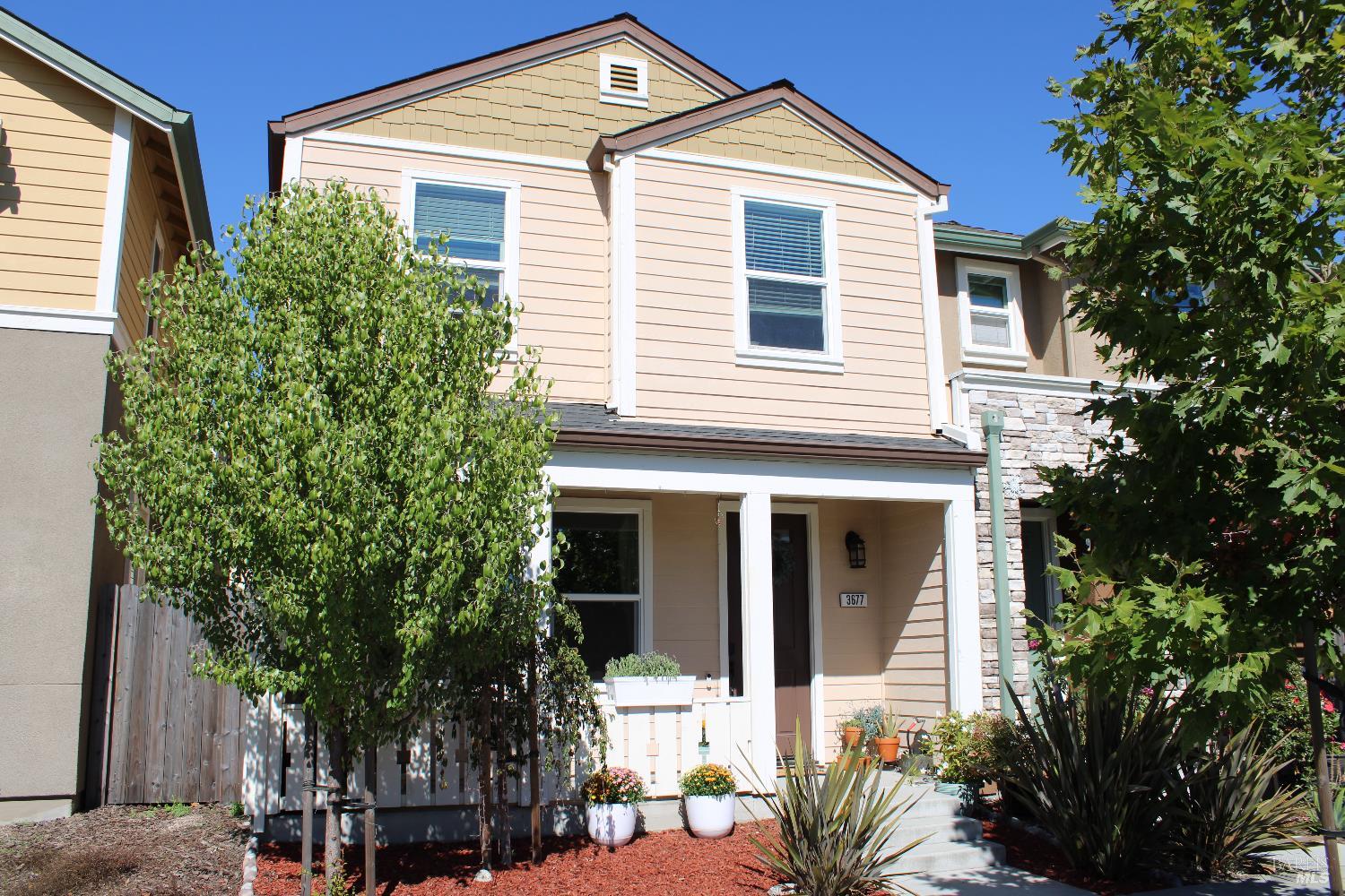 This stylish and energy-efficient 4-bedroom, 2.5 bath Santa Rosa home was built in 2021 and features luxury vinyl plank flooring, a modern kitchen with quartz countertops, designer tile backsplash, shaker style cabinetry and stainless-steel appliances.  The spacious primary suite includes coved ceiling with ceiling fan, ensuite bathroom, and ample closet space. Other features include 3-zone heating/cooling, Ceiling fans, and a cozy patio style back yard perfect for barbecues and entertaining, direct access to an oversized 1-car garage with storage, and room for two additional cars to park in the driveway. Conveniently located near schools, parks, shopping centers, and commuter routes.