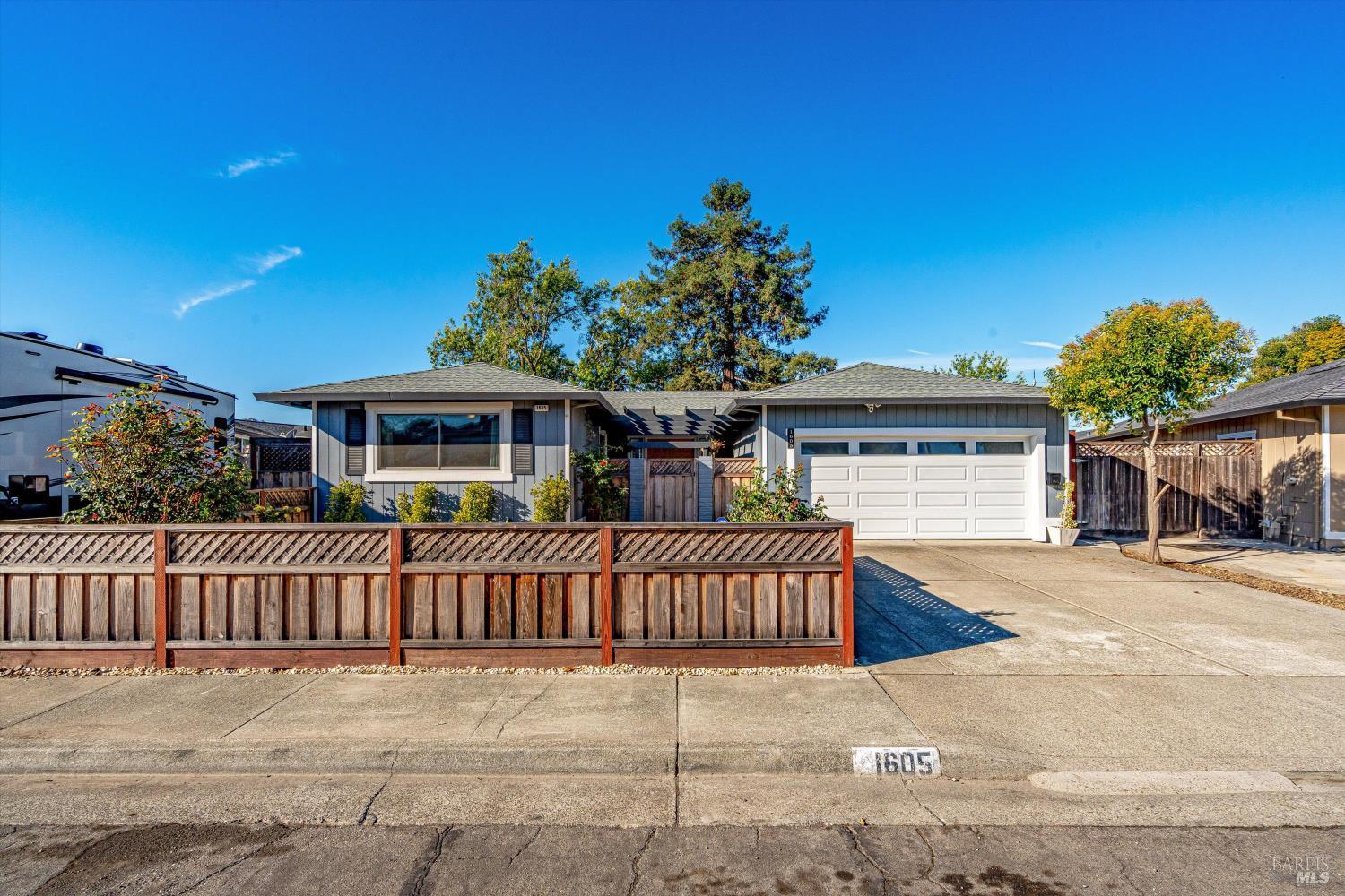 1605  Charlene Place  Santa Rosa, California Nestled at the end of a peaceful cul-de-sac, this beautiful single-story home offers the perfect blend of comfort, style, and modern convenience. Step inside to a spacious open-concept layout, ideal for entertaining and everyday living. The bright and airy living area flows effortlessly into the stunning kitchen, featuring white shaker cabinets, quartz countertops, a stainless steel farmhouse sink, and plenty of natural light. Enjoy the seamless indoor-outdoor lifestyle with access to a large backyard  perfect for gatherings, gardening, or even RV parking on this generous lot. This home has been thoughtfully updated with a newer roof, electrical panel, AC unit, Anderson windows, and water heater  plus the added benefit of solar panels with a backup battery system. Conveniently located near Whole Foods, Coddingtown Mall, and local restaurants, you'll love the central location with easy access to everything you need.
